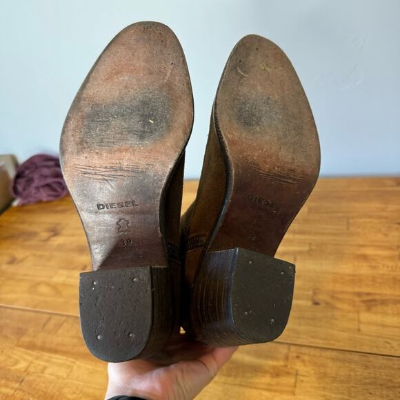 Diesel Pinky Brown Leather Side Zip Ankle Heeled Boots Size 39 - Picture 5 of 6